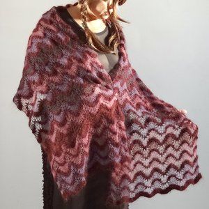 Hand Knit Lace Shawl, Berry Hues, New